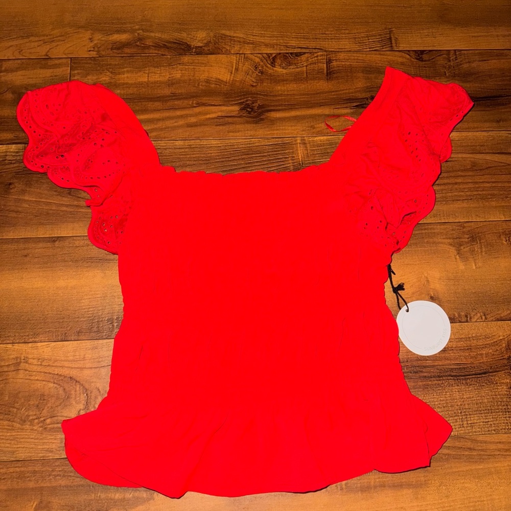 Women’s Red Lace Ruffle Crop Top Size L | Y2K Going Out Blouse Summer Cute
